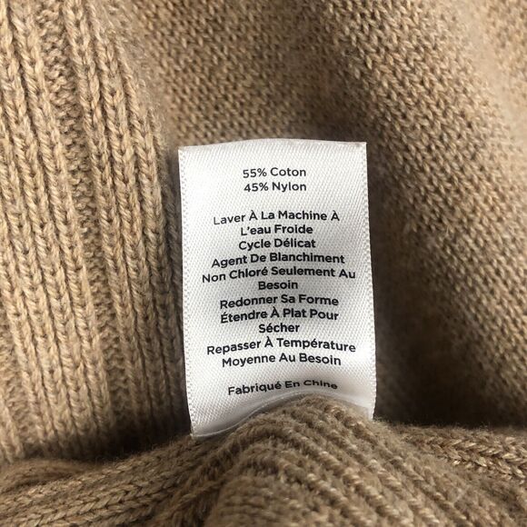 TALBOTS Sweater Women’s Sz L Tan Cotton Long Balloon Sleeve V-Neck Ribbed Raglan - Picture 5 of 10